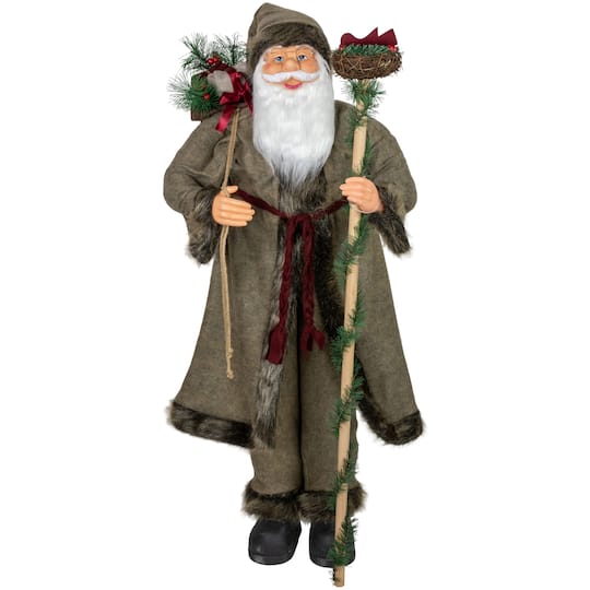 4ft. Olive Green & Burgundy Red Standing Santa Claus with Gift Bag Christmas Figure